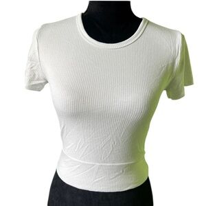 Garage Women’s White Ribbed Baby Tee Tie Back Cropped Top Medium